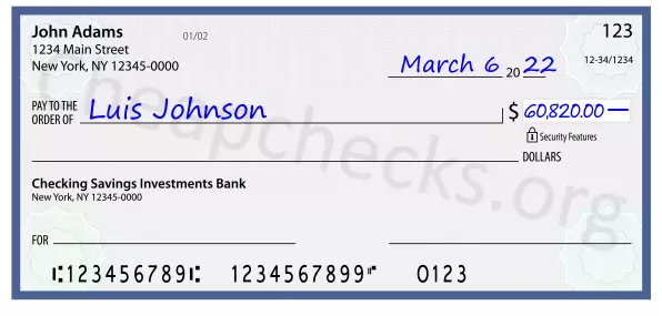 60820.00 dollars written on a check