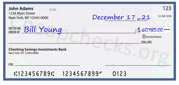 60985.00 dollars written on a check