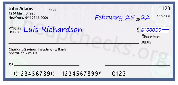 61000.00 dollars written on a check