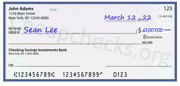 61007.00 dollars written on a check