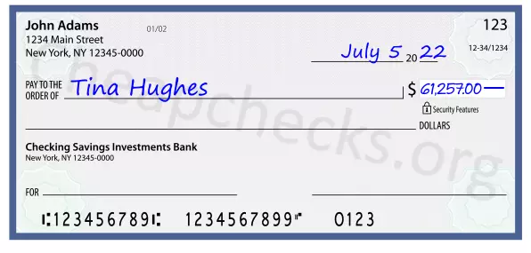 61257.00 dollars written on a check