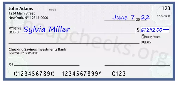 61292.00 dollars written on a check