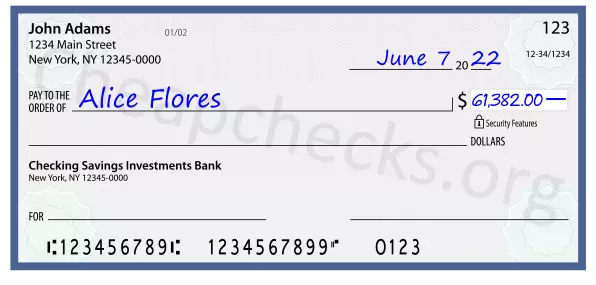 61382.00 dollars written on a check