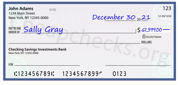 61399.00 dollars written on a check