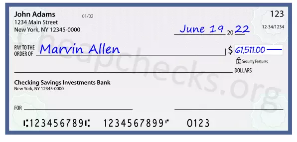 61511.00 dollars written on a check
