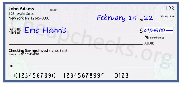 61845.00 dollars written on a check