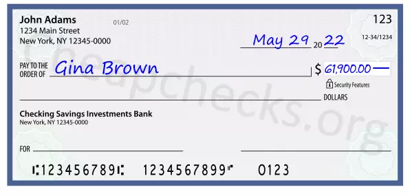 61900.00 dollars written on a check