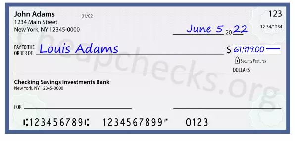 61919.00 dollars written on a check