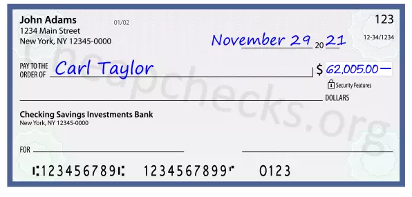 62005.00 dollars written on a check
