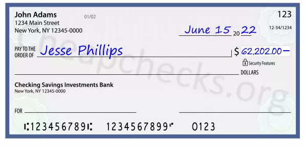 62202.00 dollars written on a check