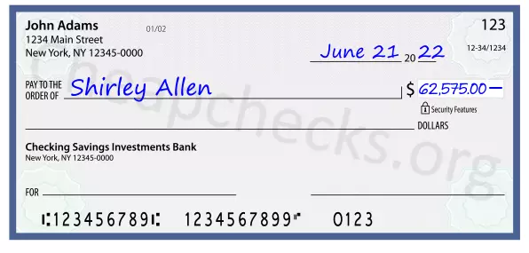 62575.00 dollars written on a check