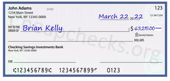 63215.00 dollars written on a check