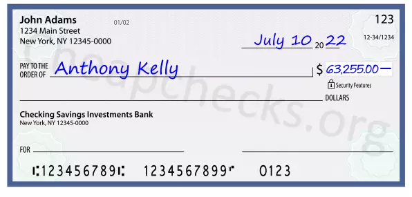 63255.00 dollars written on a check