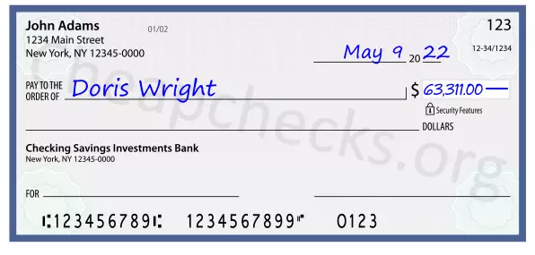 63311.00 dollars written on a check