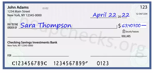 63407.00 dollars written on a check