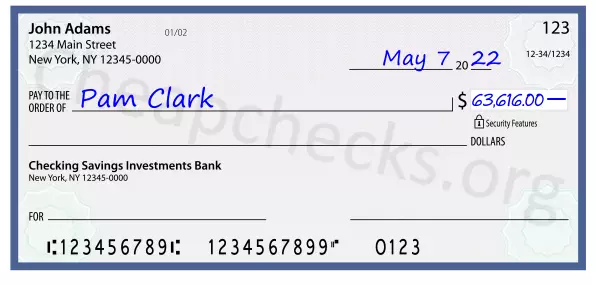 63616.00 dollars written on a check