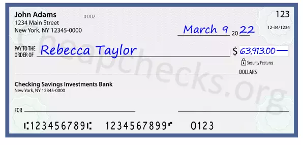 63913.00 dollars written on a check