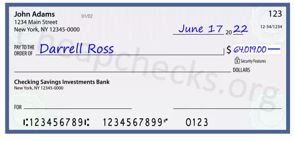 64019.00 dollars written on a check