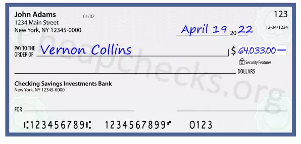 64033.00 dollars written on a check