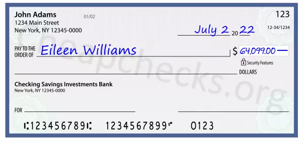 64099.00 dollars written on a check