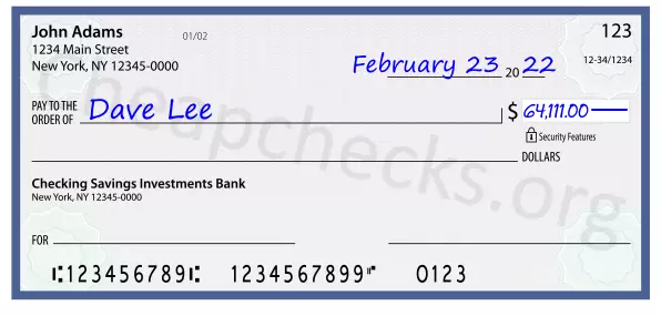 64111.00 dollars written on a check