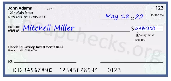 64143.00 dollars written on a check