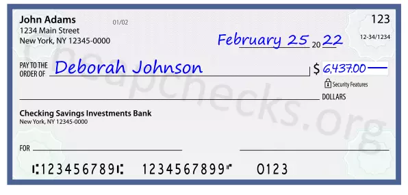 6437.00 dollars written on a check