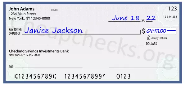 64411.00 dollars written on a check