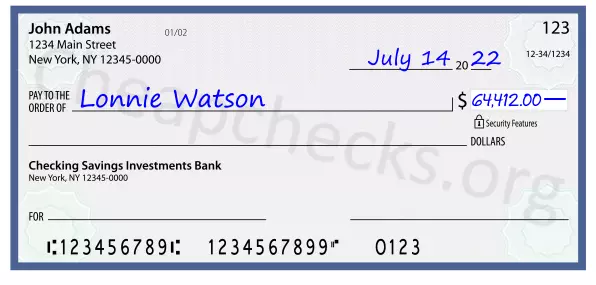 64412.00 dollars written on a check