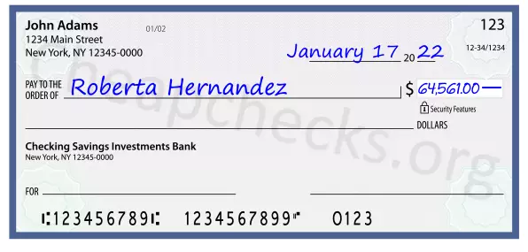 64561.00 dollars written on a check