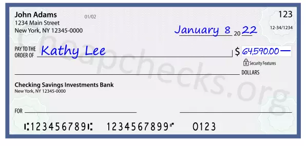 64590.00 dollars written on a check