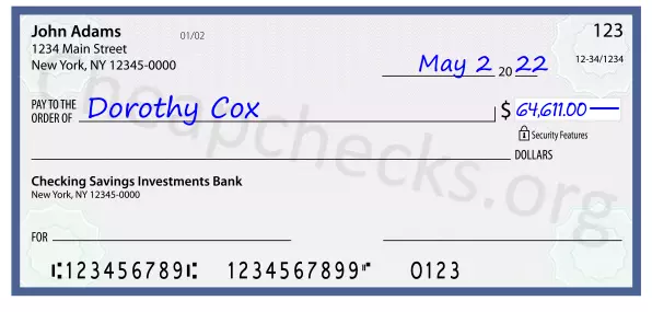 64611.00 dollars written on a check