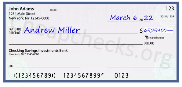 65259.00 dollars written on a check