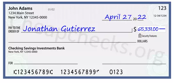 65331.00 dollars written on a check