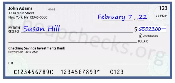 65523.00 dollars written on a check