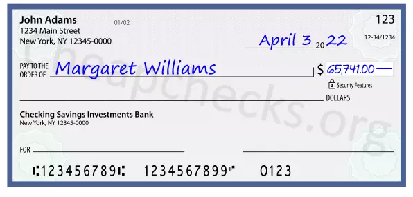 65741.00 dollars written on a check