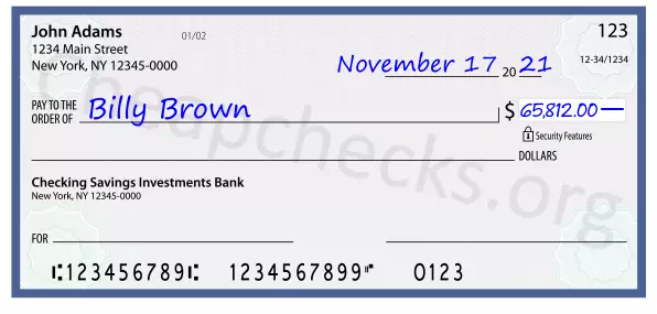 65812.00 dollars written on a check