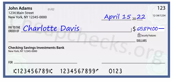 65874.00 dollars written on a check