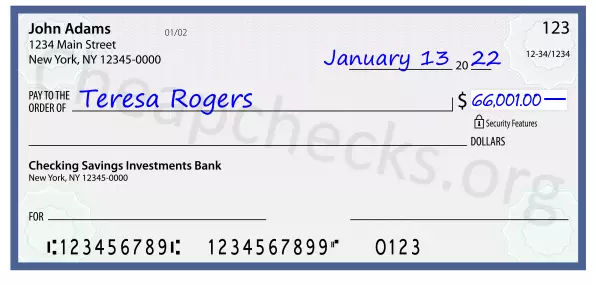 66001.00 dollars written on a check