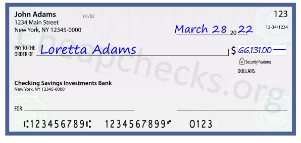 66131.00 dollars written on a check