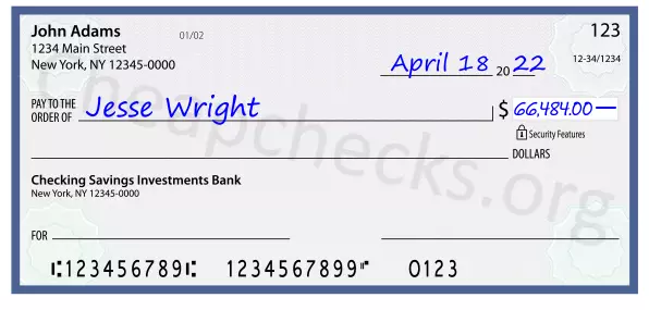 66484.00 dollars written on a check