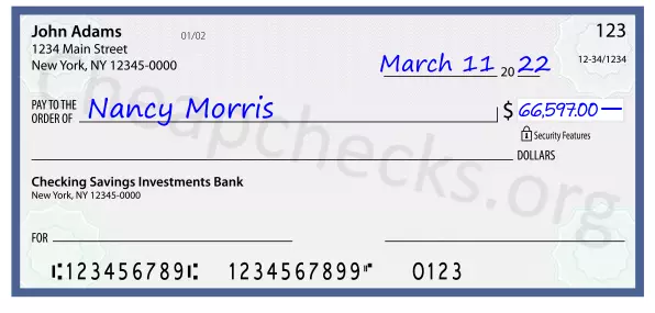 66597.00 dollars written on a check