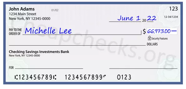 66973.00 dollars written on a check