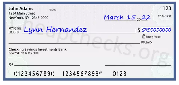 67000000.00 dollars written on a check