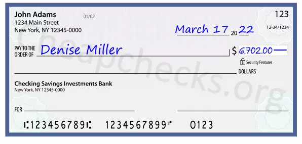 6702.00 dollars written on a check