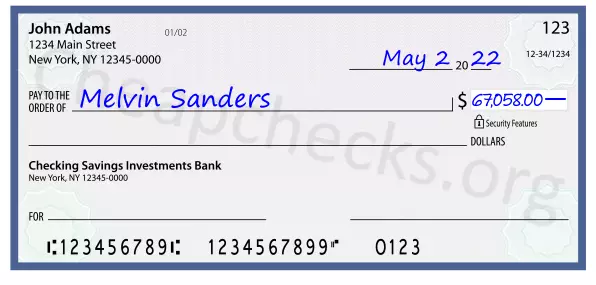 67058.00 dollars written on a check