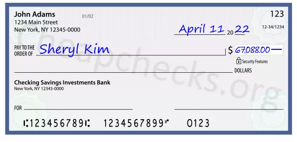 67088.00 dollars written on a check