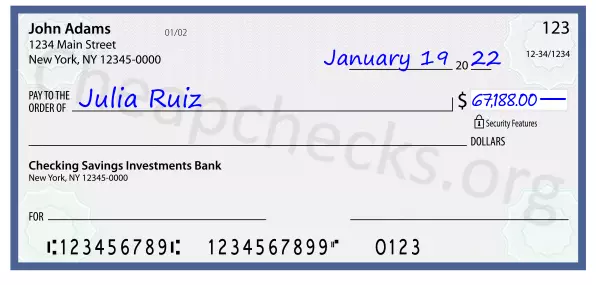 67188.00 dollars written on a check