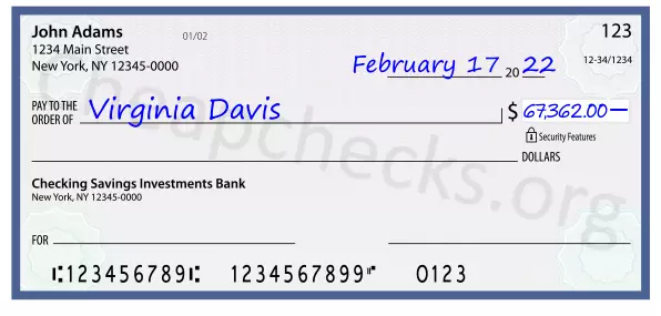 67362.00 dollars written on a check