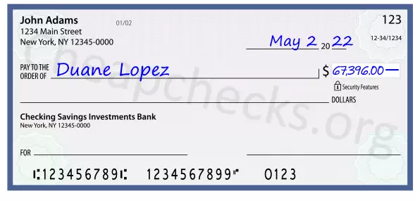 67396.00 dollars written on a check